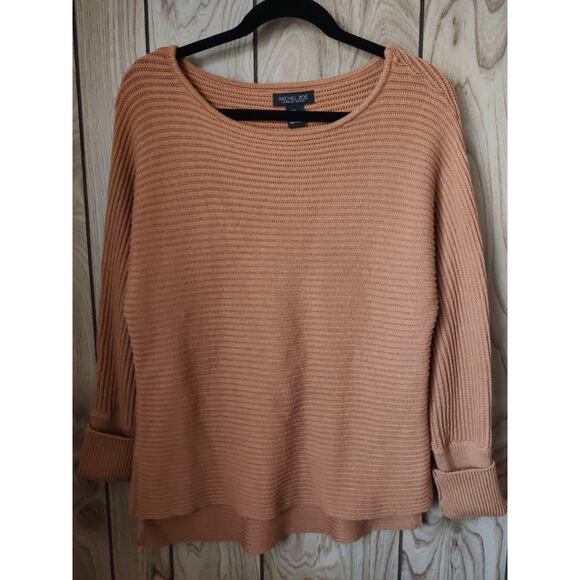 Rachel Zoe Tan Cotton Blend Ribbed Dolman Rolled Cuffs Pullover Sweater Size L - Picture 1 of 7